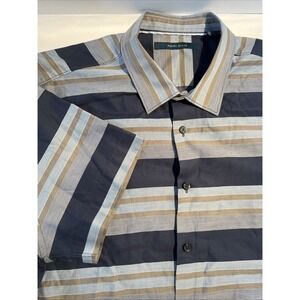 Perry Ellis Multi Stripe Button Up Short Sleeve Casual Men's sz XL , Xtra Large